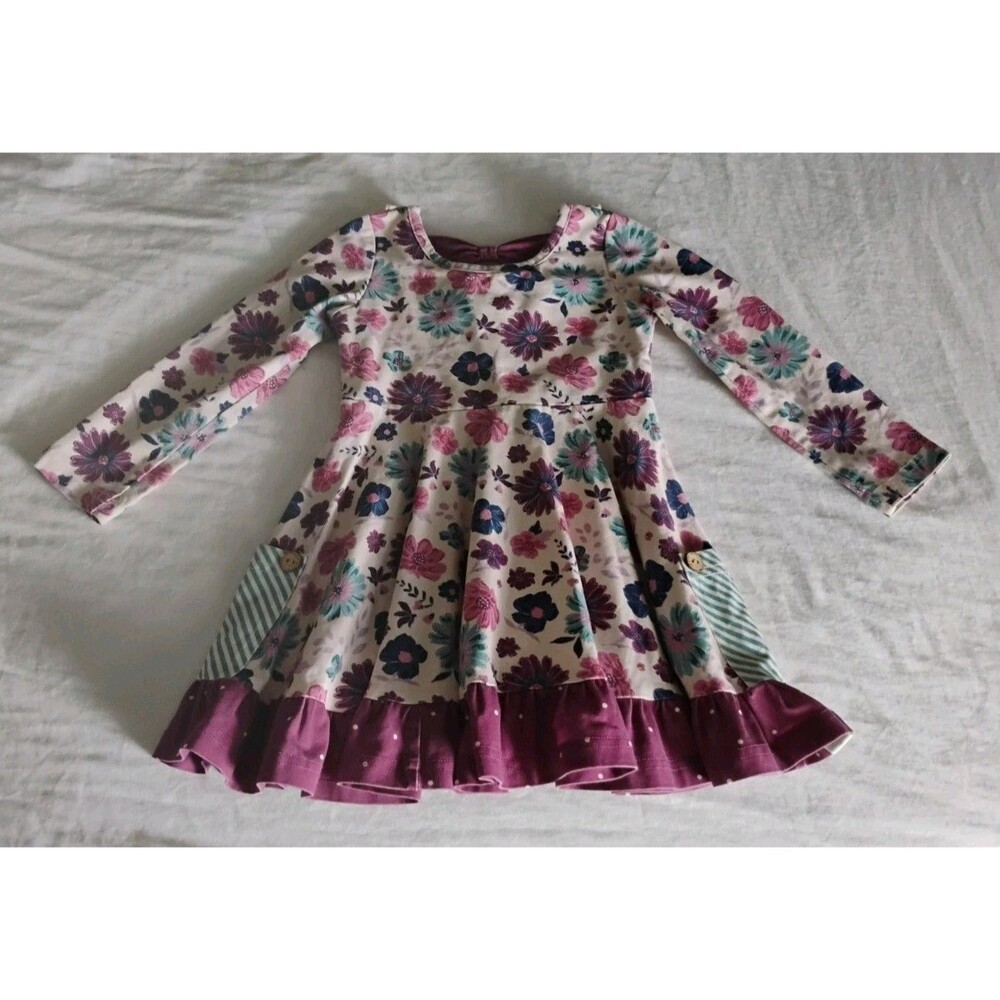 Cheeky Plum Floral Knit Dress Fit & Flare Long Sleeve Pockets Cute Fall 2T EUC